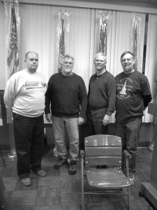 Harrisburg Senators Past President Barry Fealtman, David Stinson, Harrisburg Senators GM Randy Whitaker, and Terry Hartzell