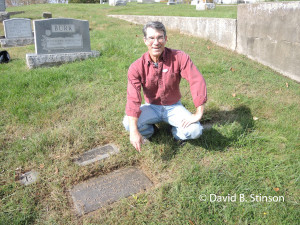 Author Austin Gisriel Next to Boots Poffenberger's Grave Marker, Riverview Cemetery