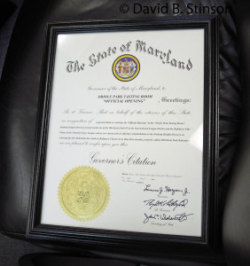 Governor's Citation Presented to Peabody Heights Brewery on the Official Opening of the Oriole Park Tasting Room