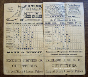 Baltimore Orioles American Association Scorecard 1884 (courtesy of Ted Patterson)